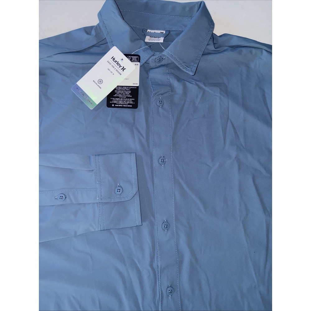 Hurley Mens Performance Long Sleeve Button Up Blue Shirt S Moisture Wicking NWT